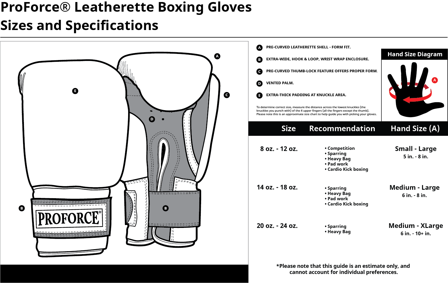 Boxing Gloves Spec Sheet