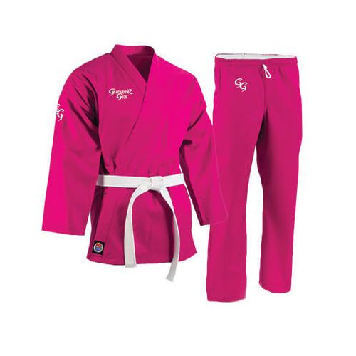 ProForce&#174; Gladiator Girl 6 oz. Karate Uniform (Elastic Drawstring) - 55/45 Blend - Pink - With Free White  Belt