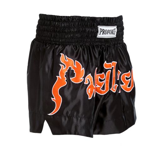 ProForce Sport® Flame Muay Thai Shorts Black w/Orange Trim