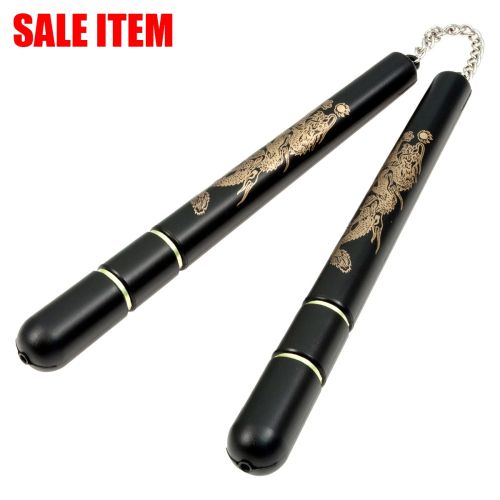 Round Plastic Nunchaku Nunchuck w/Dragon Black 12"