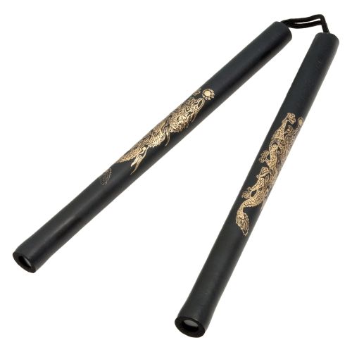 Children's Practice Demo Foam Nunchaku Black w/Gold Dragon