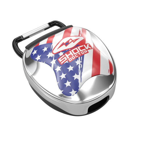 Shock Dr. Mouthguard Case Silver Chrome USA Flag