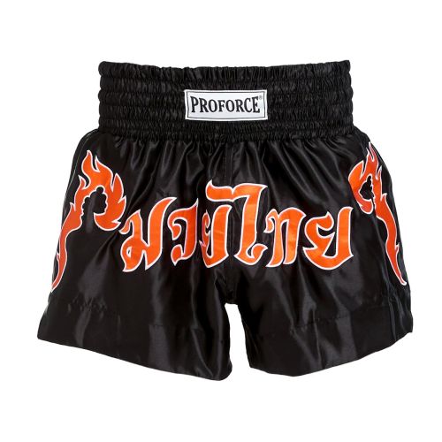ProForce Sport® Flame Muay Thai Shorts Black w/Orange Trim